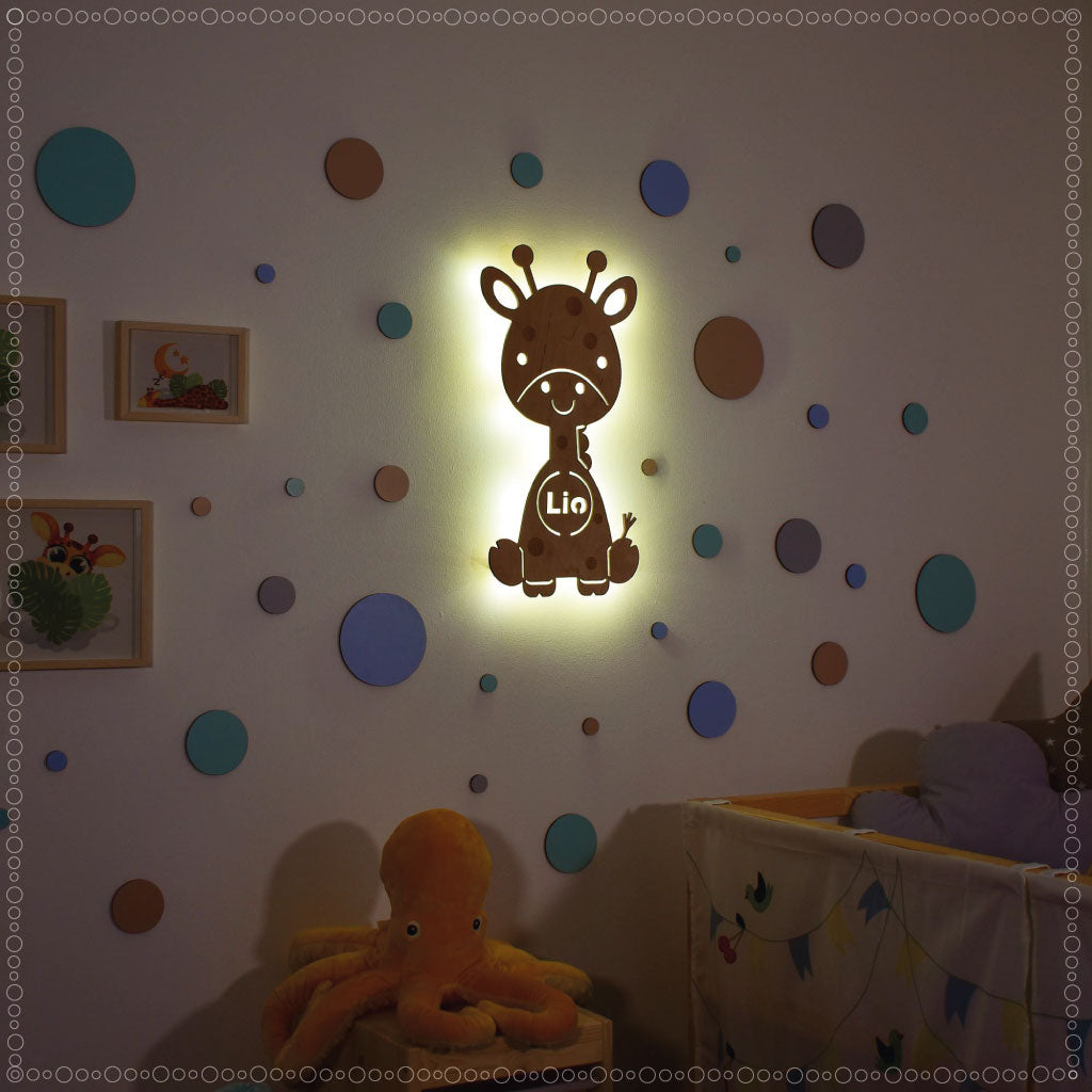 Personalisierte Nachtlicht Giraffe – Kinderzimmer LED Lampe mit Name
