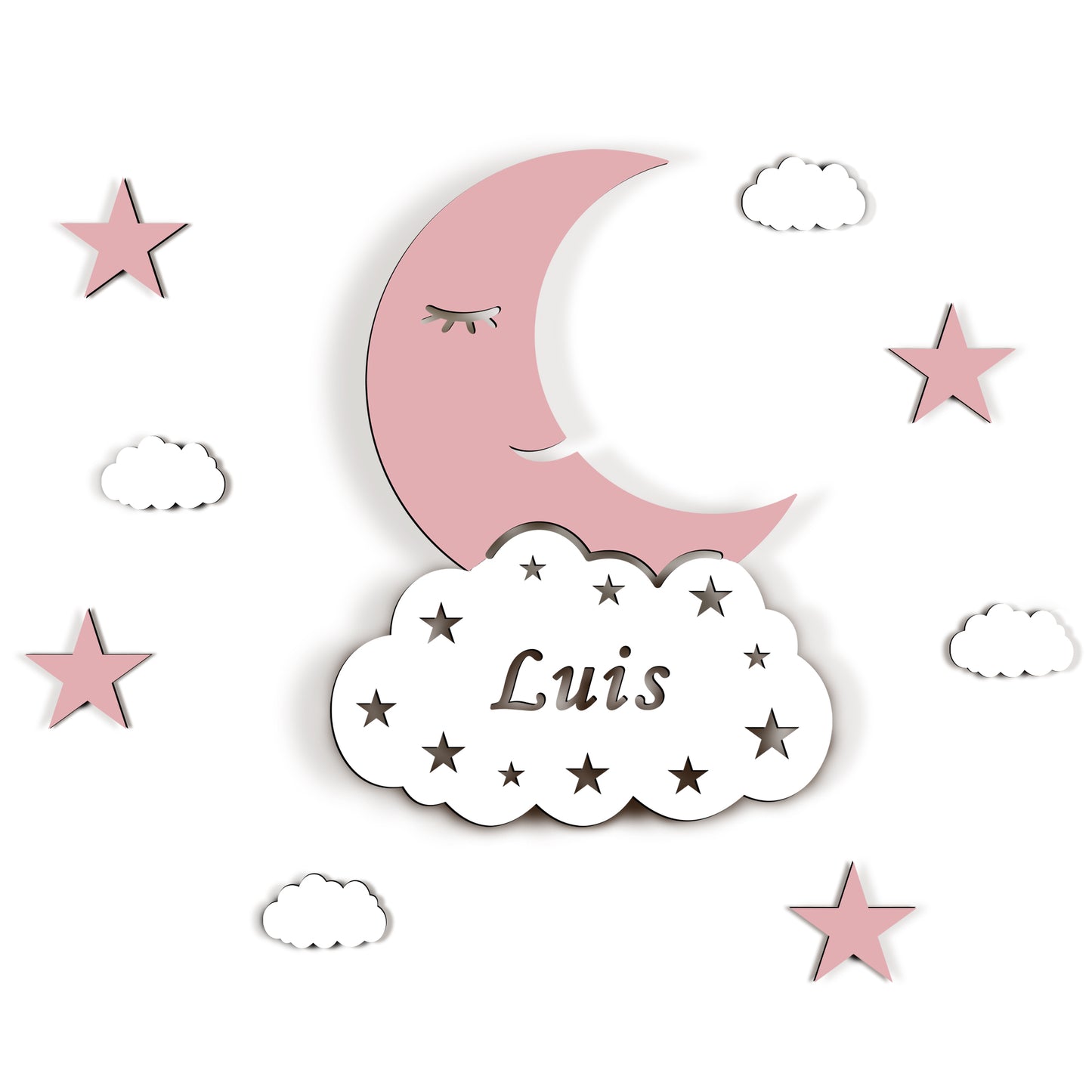 Personalisierbares Nachtlicht Mond auf Wolke – Sanftes Licht für süße Träume