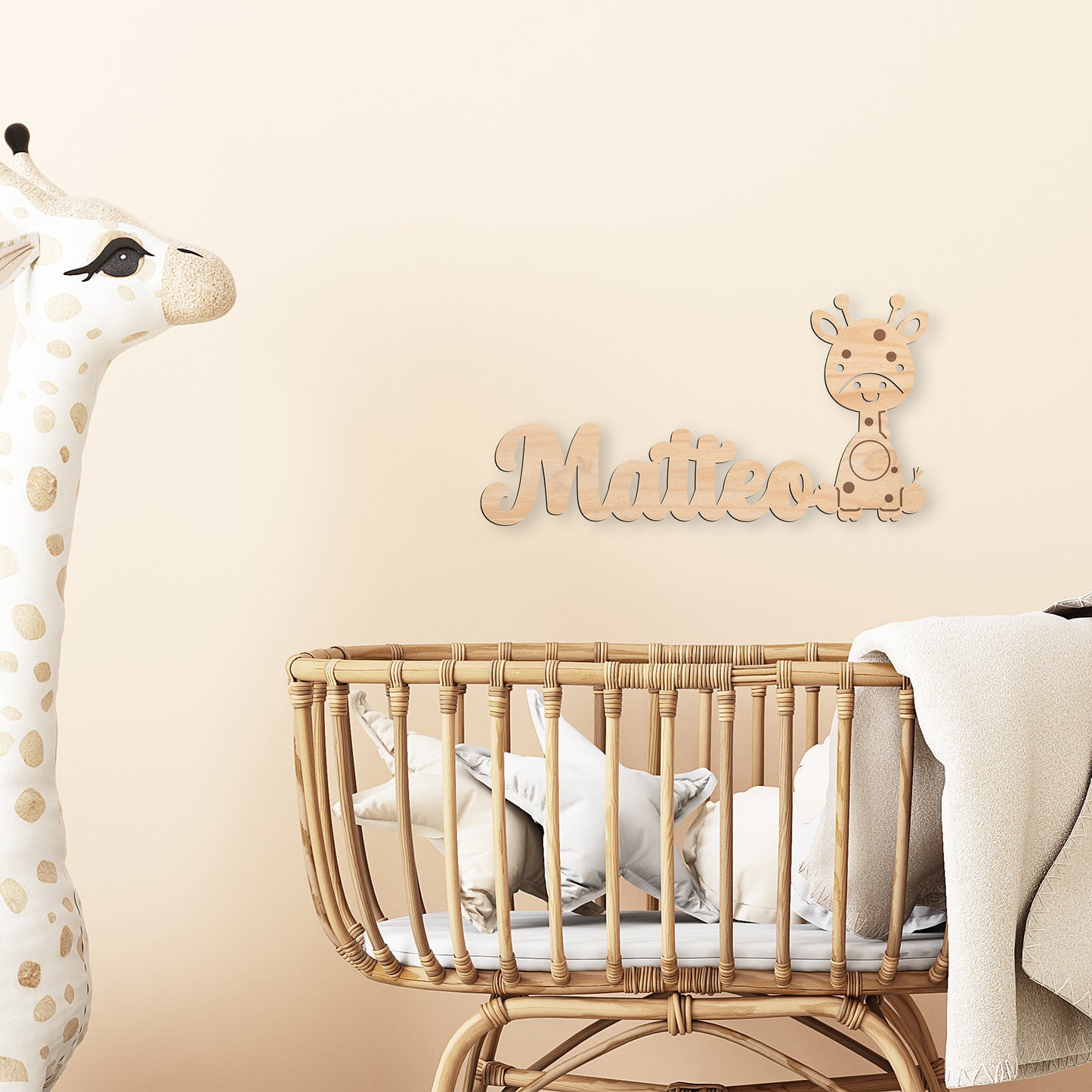 Personalisierte Nachtlicht Schriftzug mit Giraffe 60 oder 70 cm