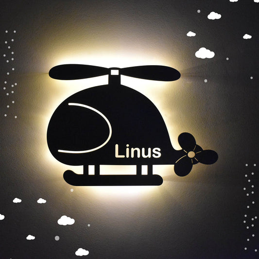 Personalisierte Nachtlicht Helikopter – LED Lampe für Kinderzimmer mit Name