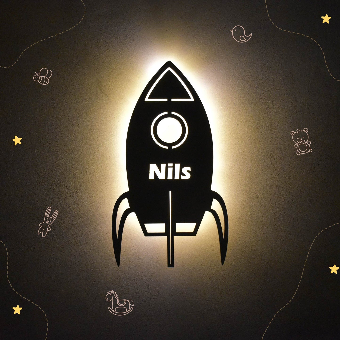 Personalisierte Nachtlicht Rakete – LED Lampe für Kinderzimmer mit Name