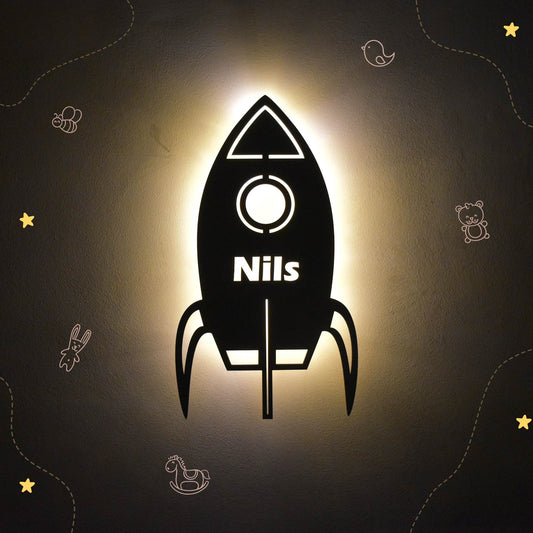 Personalisierte Nachtlicht Rakete – LED Lampe für Kinderzimmer mit Name