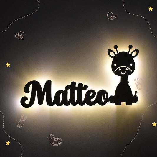 Personalisierte Nachtlicht Schriftzug mit Giraffe 60 oder 70 cm