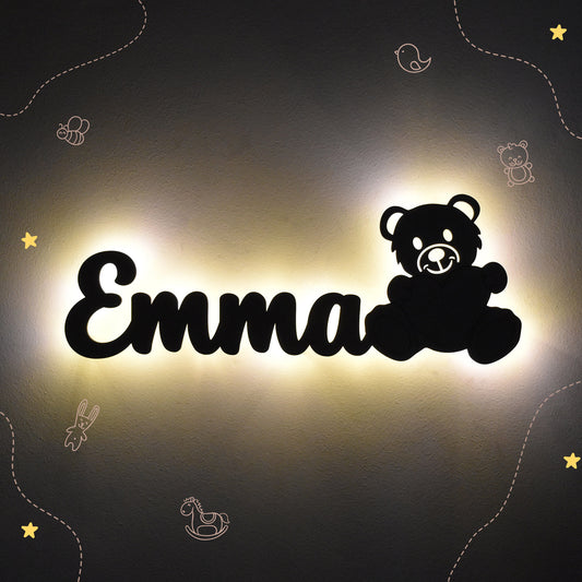 Personalisierte Nachtlicht Schriftzug mit Teddybär 60 oder 70 cm